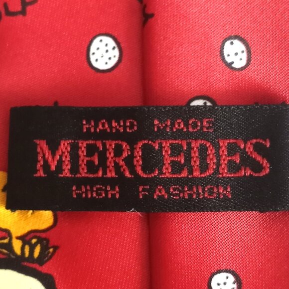 Vintage Snoopy & Woodstock Golfing Red Print 100% Silk Neck Tie by Mercedes - Picture 4 of 5
